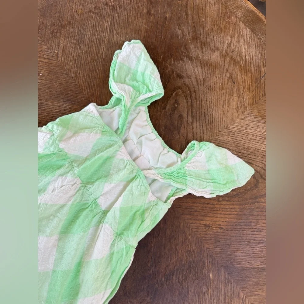 Cat & Jack Girls Pastel Green Plaid Easter Dress with Puff Sleeves size 8 Med